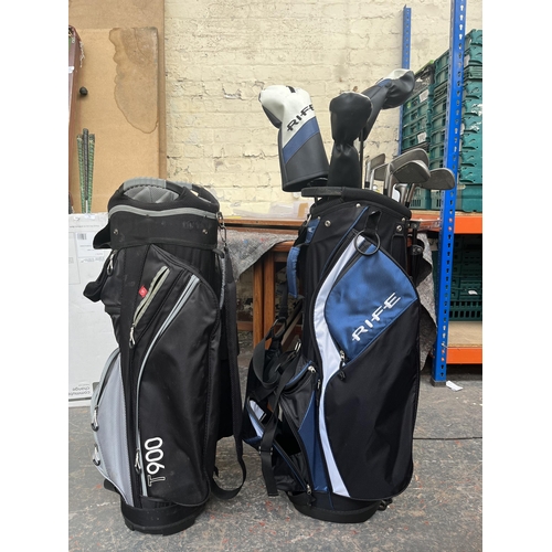 703 - Two golf bags containing Rife RX2 clubs