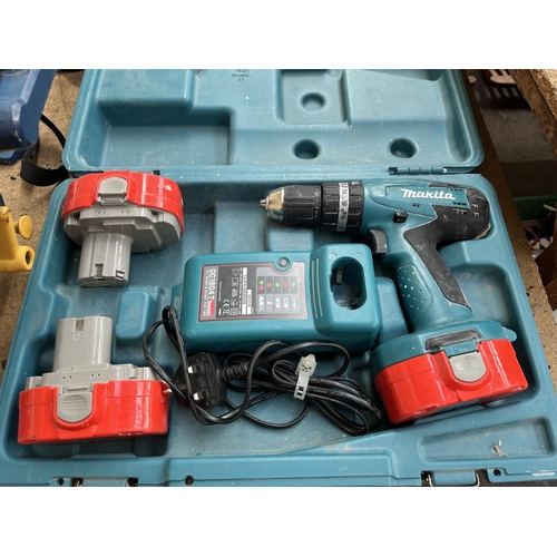 754 - Two power tools, one cased Makita DC18040 hammer drill with three batteries and charger and one Mac ... 