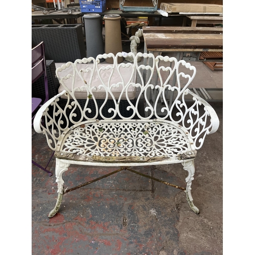 789 - A 19th century style white painted metal two seater garden bench - approx. 79cm high x 90cm wide x 5... 