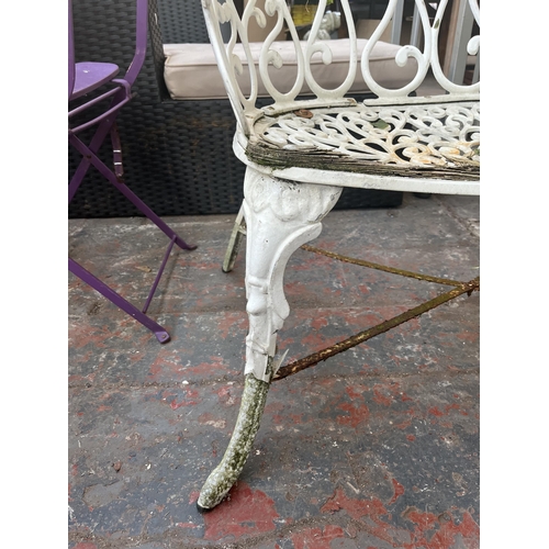 789 - A 19th century style white painted metal two seater garden bench - approx. 79cm high x 90cm wide x 5... 