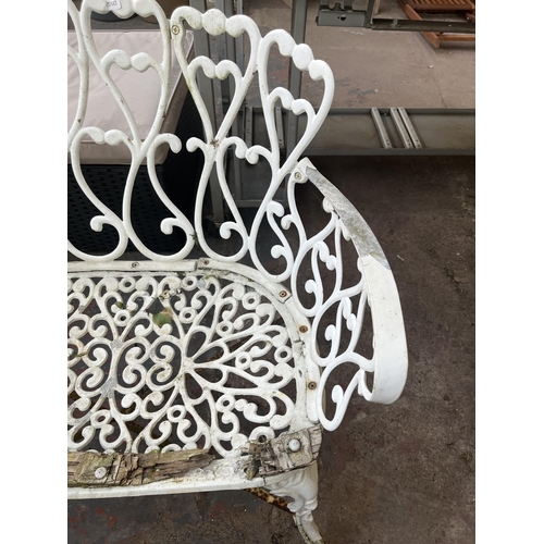 789 - A 19th century style white painted metal two seater garden bench - approx. 79cm high x 90cm wide x 5... 