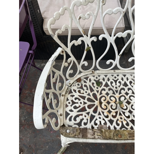 789 - A 19th century style white painted metal two seater garden bench - approx. 79cm high x 90cm wide x 5... 