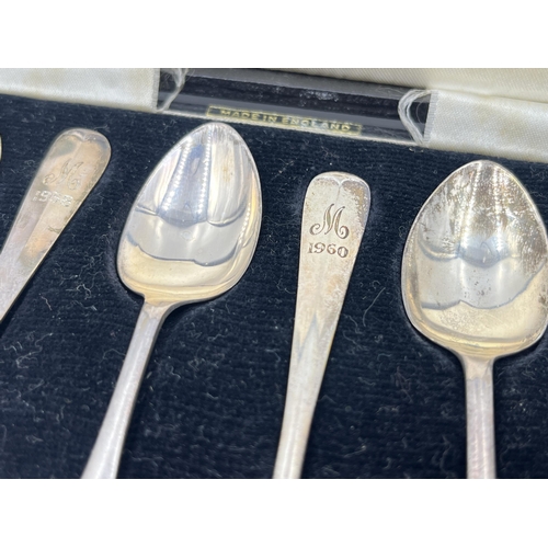 1314 - A cased set of six Barker Brothers Silver Ltd hallmarked Birmingham silver teaspoons, dated 1949 - a... 