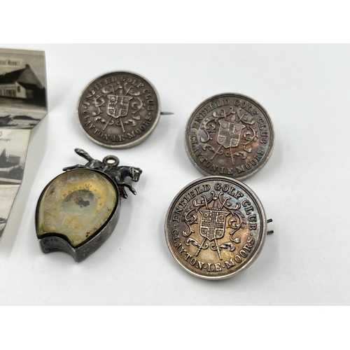 1315 - Five items, three hallmarked Birmingham silver Enfield Golf Club badges - approx. gross weight 27.4 ... 