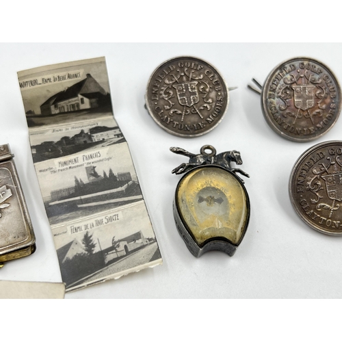 1315 - Five items, three hallmarked Birmingham silver Enfield Golf Club badges - approx. gross weight 27.4 ... 