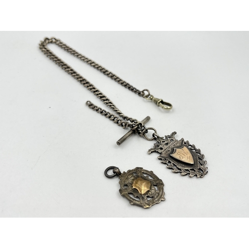 1318A - A hallmarked sterling silver Albert chain with two hallmarked Birmingham silver fobs - approx. gross... 