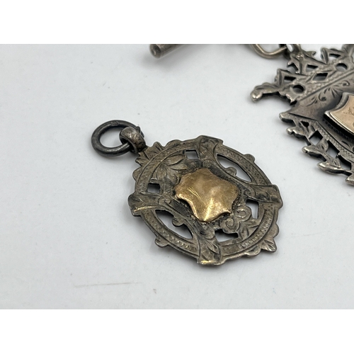 1318A - A hallmarked sterling silver Albert chain with two hallmarked Birmingham silver fobs - approx. gross... 