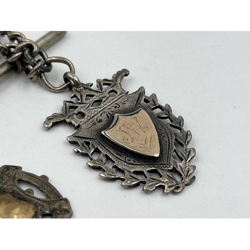 1318A - A hallmarked sterling silver Albert chain with two hallmarked Birmingham silver fobs - approx. gross... 