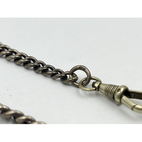 1318A - A hallmarked sterling silver Albert chain with two hallmarked Birmingham silver fobs - approx. gross... 