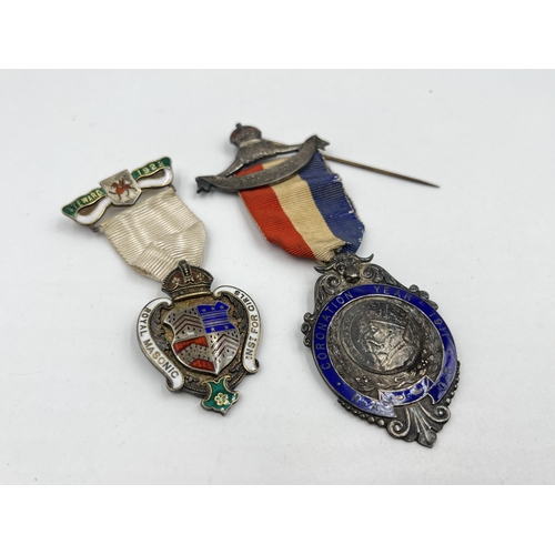 1405 - Two early 20th century hallmarked sterling silver and enamel jewels, one Royal Masonic Institution f... 