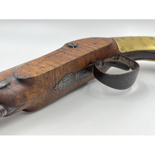 1407 - An 18th century Wallis of Hull percussion pistol with walnut stop - approx. 33cm long