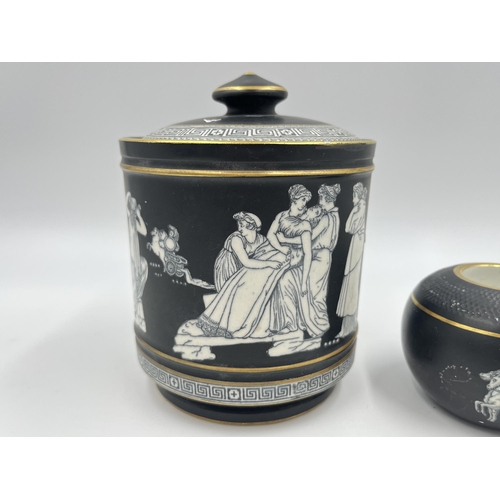 1428A - A late 19th/early 20th century F & R Pratt 'Old Greek' pattern tobacco jar and match holder - larges... 