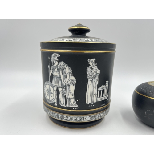 1428A - A late 19th/early 20th century F & R Pratt 'Old Greek' pattern tobacco jar and match holder - larges... 