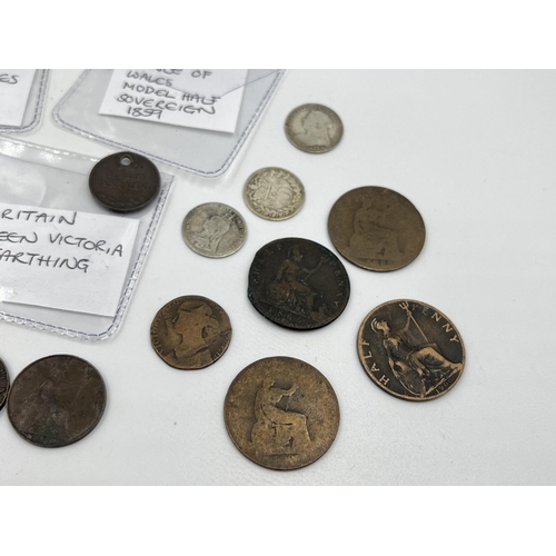 1430 - A collection of Victorian medallions and coins with silver examples to include 92.5% silver 60th Ann... 