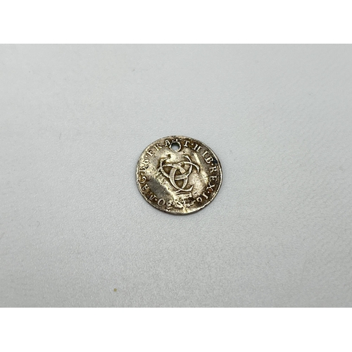 1437 - A 92.5% silver Charles II threepence (drilled)