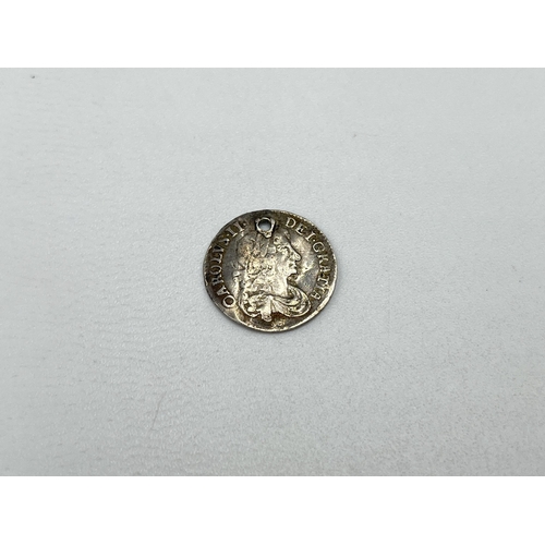 1437 - A 92.5% silver Charles II threepence (drilled)