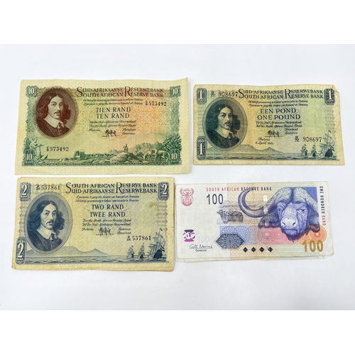 1442 - A collection of South African Reserve Bank banknotes to include 1951 one pound, three 100 rand etc.