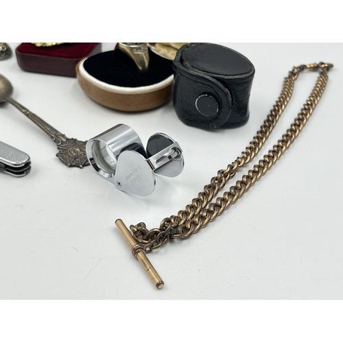 1466 - A collection of antique and vintage items to include yellow metal Albert chain, rolled gold and faux... 