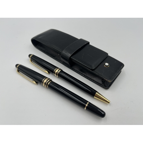 1471 - A black leather cased Mont Blanc Meisterstuck black lacquer and gold tone two piece writing set comp... 