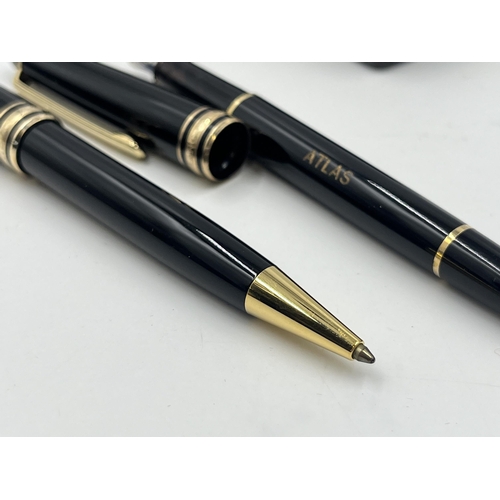 1471 - A black leather cased Mont Blanc Meisterstuck black lacquer and gold tone two piece writing set comp... 