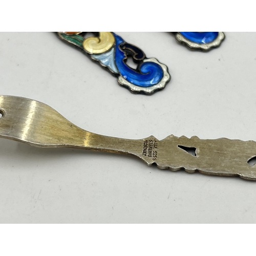 1332 - Six Balle Norway .925 silver and enamel dessert forks - approx. gross weight 45 grams and 10cm long