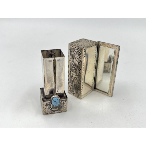 1333 - A stamped .800 silver lady's vanity lipstick viewer/case - approx. gross weight 23 grams and 5.5cm h... 