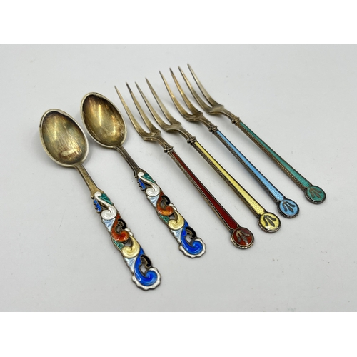 1336 - Six Norwegian .925 silver spoons and forks to include David Andersen, Balle etc. - approx. gross wei... 