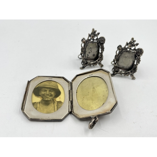 1349 - Three hallmarked sterling silver miniature photo frames - approx. gross weight 61 grams