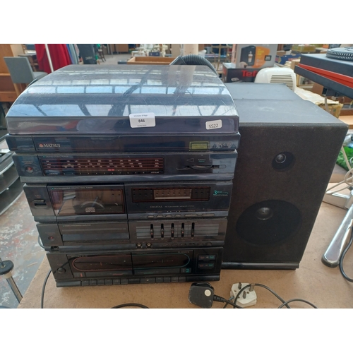 846 - A Matsui MIDI75CD stereo system comprising three-band radio, CD player, integrated amplifier, twin c... 