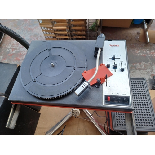 847 - A vintage Sterling WG900 stereo record player with matching speakers and stand