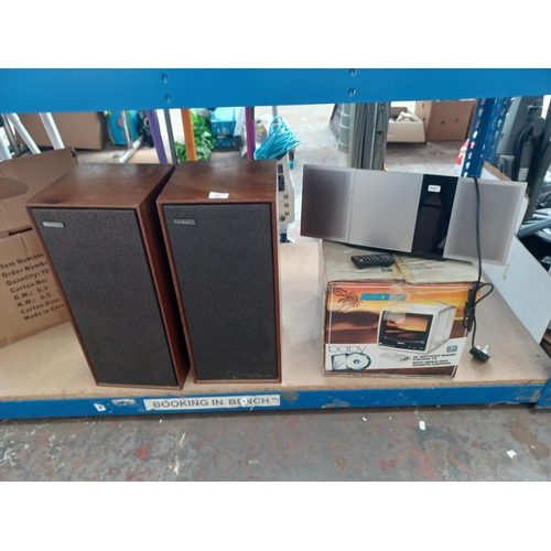 865 - Three items, one pair of Celestion Ditton 15 hi-fi speakers, one Panasonic SC-HC39DB stereo CD playe... 