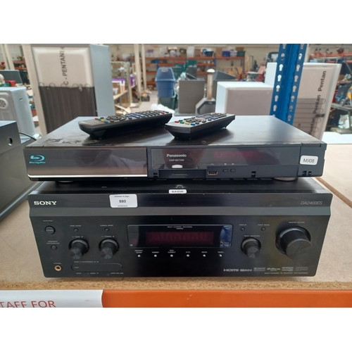 880 - Two items, one Sony DA2400ES multi channel AV receiver and one Panasonic DMP-BDT300 Blu-ray player