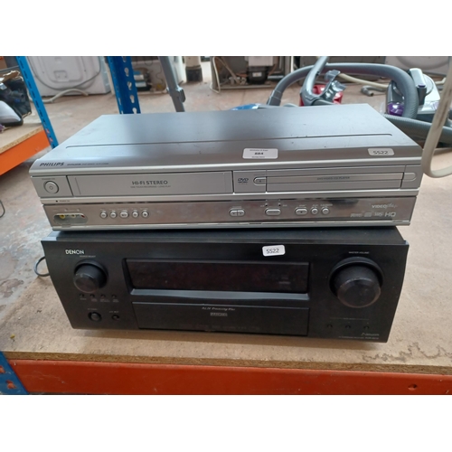 884 - Two AV items, one Philips DVP620VR DVD player/VCR combo and one Denon AVR-3310 AV surround receiver