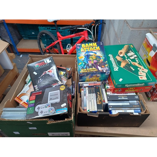 896 - Two boxes containing PS4, Wii, Xbox 360, PS2 etc. games discs, electronic games, boxed joystick, Nin... 