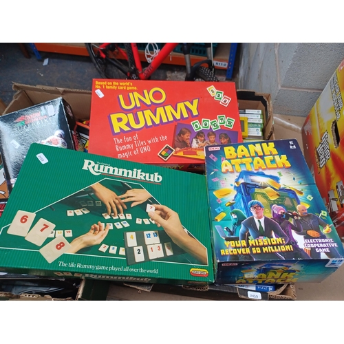 896 - Two boxes containing PS4, Wii, Xbox 360, PS2 etc. games discs, electronic games, boxed joystick, Nin... 