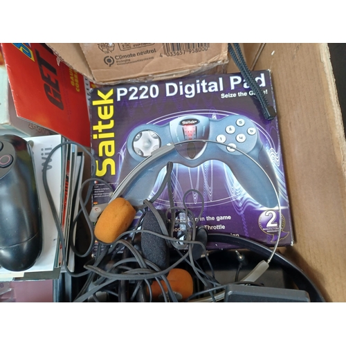 896 - Two boxes containing PS4, Wii, Xbox 360, PS2 etc. games discs, electronic games, boxed joystick, Nin... 