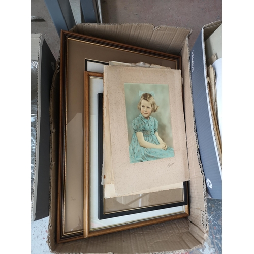 982A - Four boxes containing glassware, vintage photographs etc.