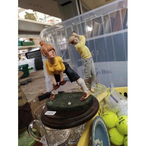 983 - Two boxes containing golfing items to include balls, The Fairweather Collection figurine, Wedgwood J... 