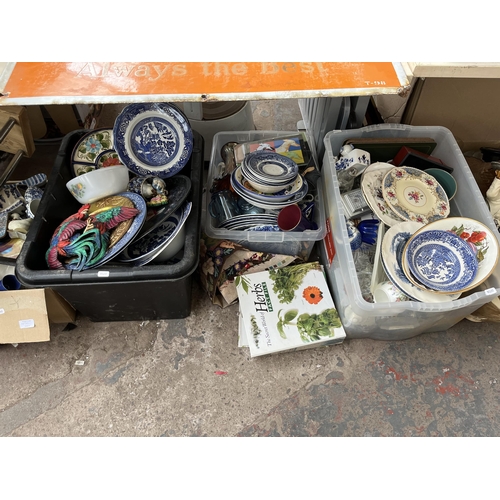 977B - Six boxes containing a large quantity of ceramics, glassware, pair of Bossons style hand painted pvc... 