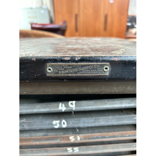 36 - A pair of mid 20th century Essex Wood Letter & Printers Supply Co. green and black metal printer's c... 