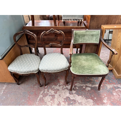 156 - Three 19th century carved mahogany and fabric upholstered chairs