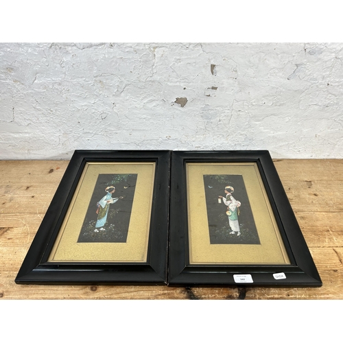 280 - Two early 20th century framed Oriental silk paintings - approx. 45cm high x 32cm wide