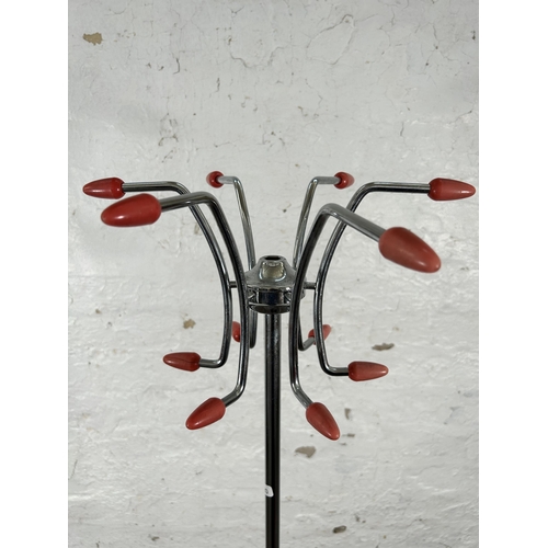 40 - A 1960s chrome plated and red plastic atomic coat stand - approx. 160cm high