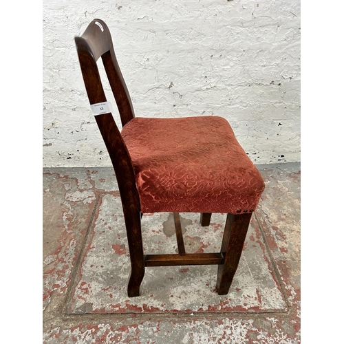 52 - A mid 20th century beech and red fabric upholstered child's chair