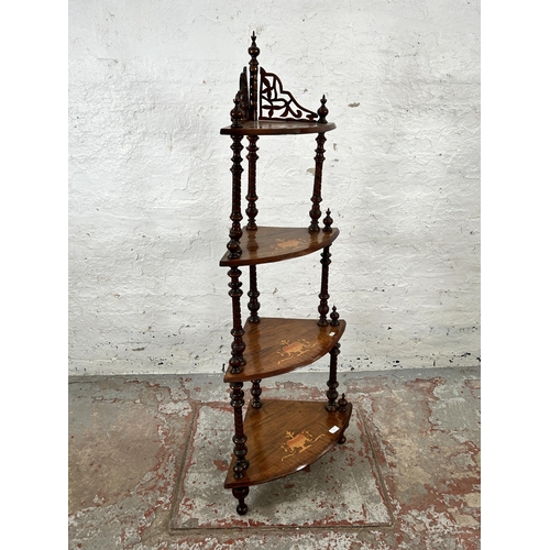 55 - A Victorian inlaid walnut four tier whatnot stand