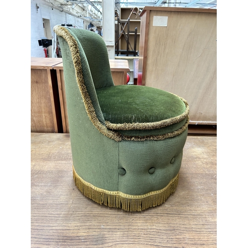 57 - A mid 20th century green fabric upholstered bedroom chair