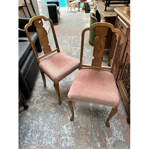 60 - A pair of Inglesants of Leicester oak and pink fabric upholstered dining chairs