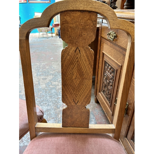 60 - A pair of Inglesants of Leicester oak and pink fabric upholstered dining chairs