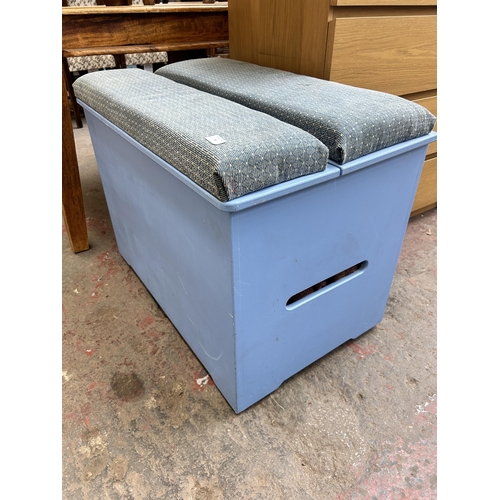 78 - A modern blue painted and fabric upholstered blanket box
