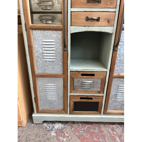 85 - An industrial style painted wooden and metal shop cabinet - approx. 161cm high x 81cm wide x 32cm de... 